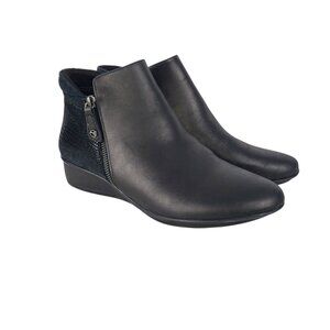 Revere Damascus Ankle Booties Black Leather Lizard Zip Comfort Womens Size 9W